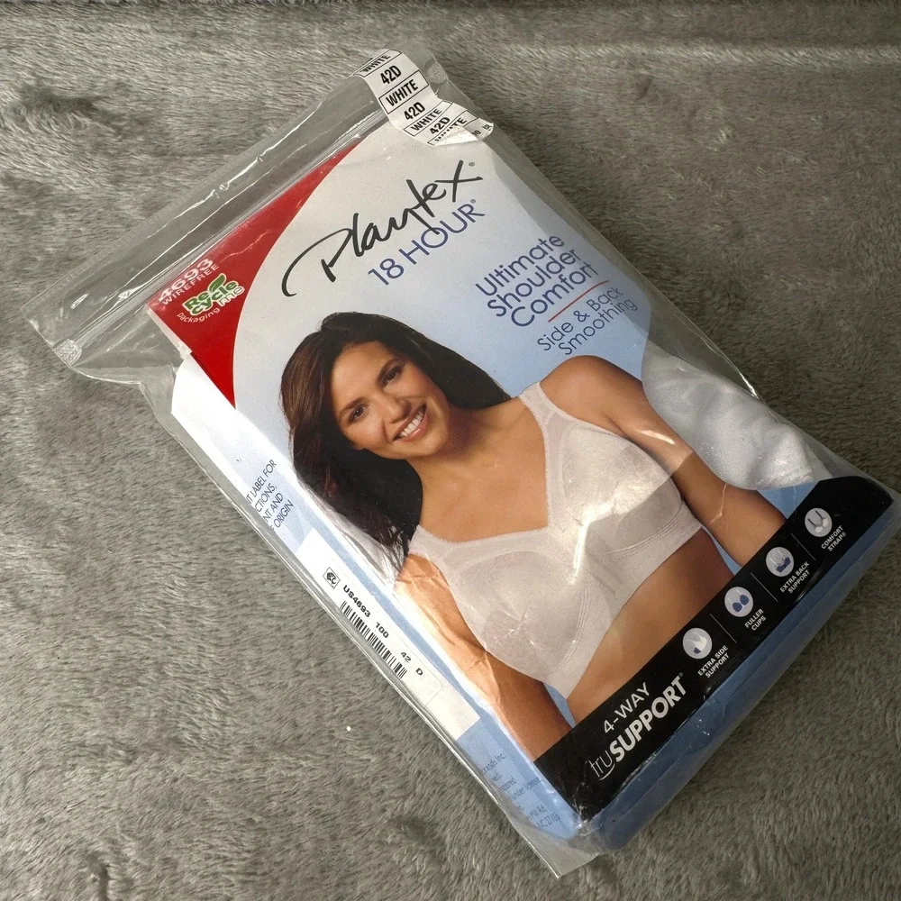 Playtex 18 Hour Ultimate Shoulder Comfort Wirefree Bra 4693 White 42D New